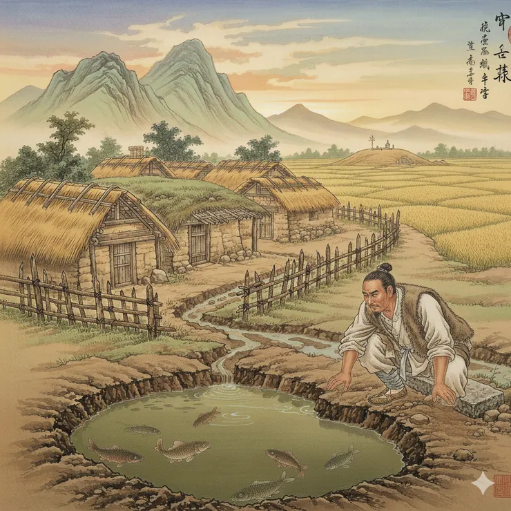 西周時代農村自然放養鯉魚示意圖