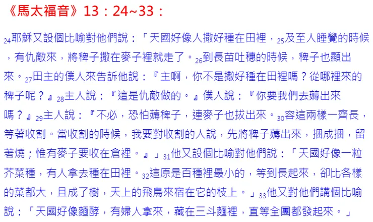 天國就像麥種、芥菜種及麵酵