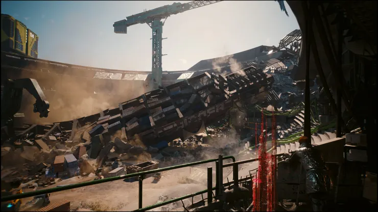 體育場內，墜落的核子飛艇，設定上鎮子大半區域要靠這艘船供電。其實大半體育場都是無法探索的造景狀態，還是稍顯可惜