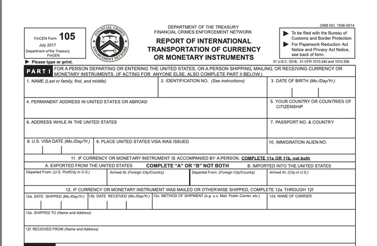 攜帶超過一萬美元入境美國，請務必填寫『FinCEN 105 表格』。