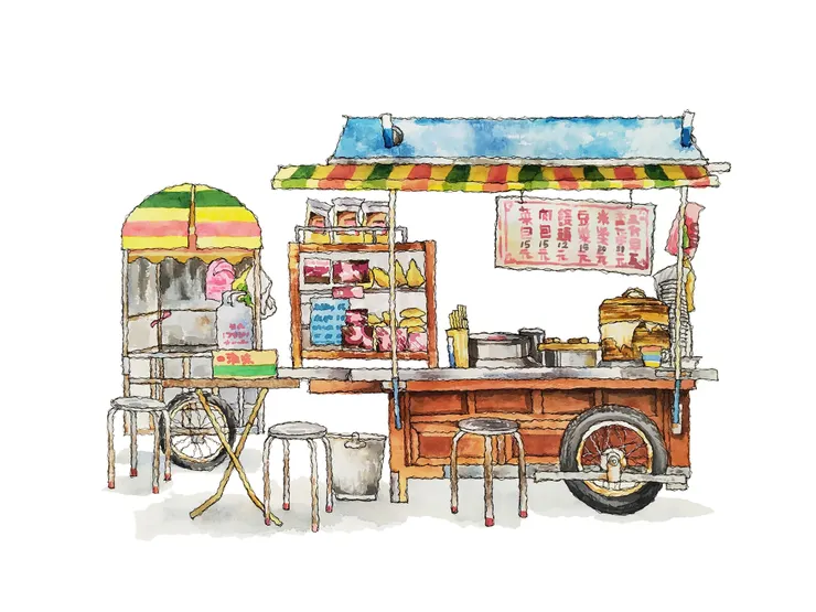 北港《三代早餐攤》水彩創作作品