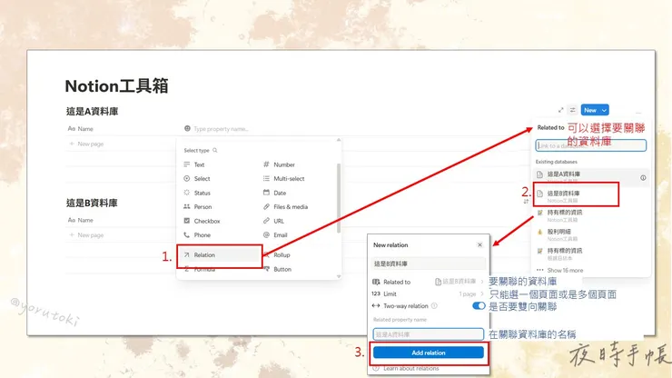 新增relation property(屬性)