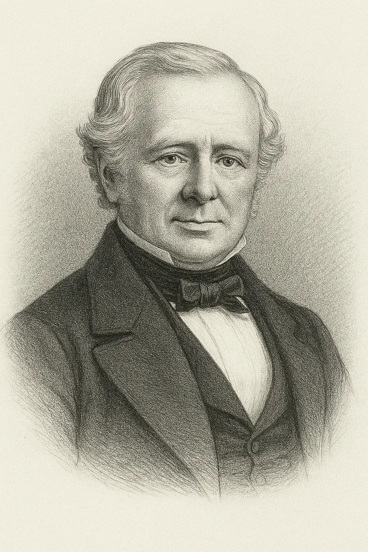 George Smith 重製肖像圖。這位來自 Upper Drumin 的農夫，在 1824 年成為 Glenlivet 河谷首位取得合法釀酒執照的釀酒師，並以柔順果香風格樹立 Glenlivet 風格原型，也為 The Glenlivet 品牌奠下基礎。 ※ 本圖為根據多張歷史圖像重製之示意視覺，非真實肖像。