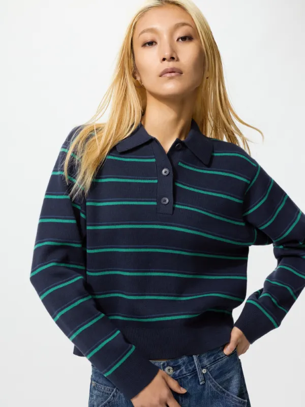 ▲484503 女裝 柔滑棉條紋POLO針織衫(長袖) 售價 NT$1,290