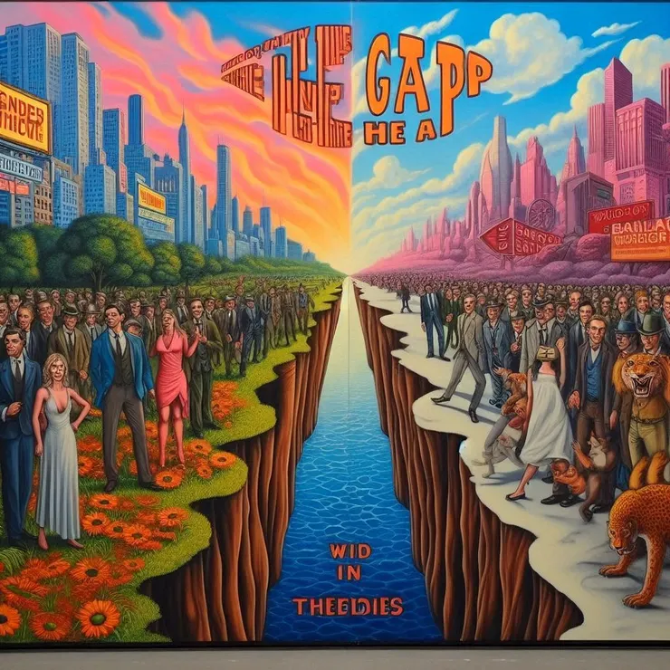 copilot。幫我畫張圖：現象與理論之間的落差(畫風請狂野一點)