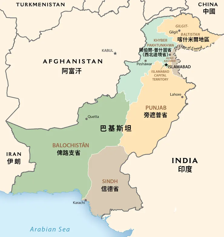巴基斯坦的行政區劃分圖