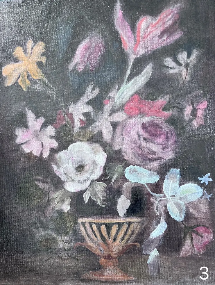 第三步驟，也是信心開始崩壞的步驟哈哈，有學姊安慰我，看起來很當代。我才鼓起勇氣繼續畫下去。