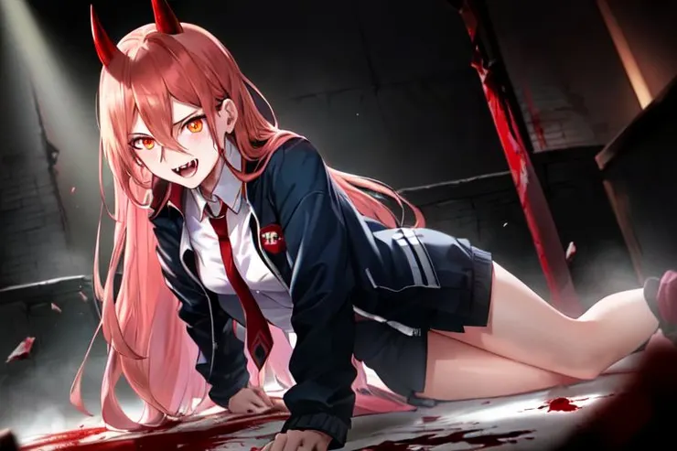 使用civitai網站上的角色Embedding生成，漫畫《鏈鋸人》的角色帕瓦。前面的圖雖然特徵相似，但有沒有用特定Embedding還是看得出來有差吧?