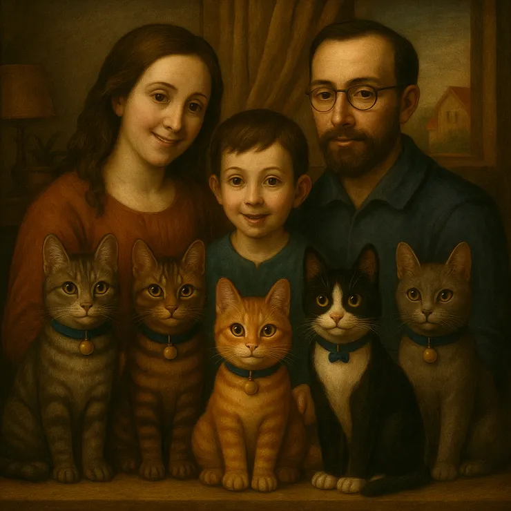 寫實與細膩光影著稱，人物表情深具靈魂，營造神聖與人文並存的氛圍。 色彩層次豐富、筆觸細緻，畫面具有油畫般的厚重質感與古典靜謐感。