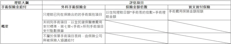 手術理賠金給付評估關鍵字