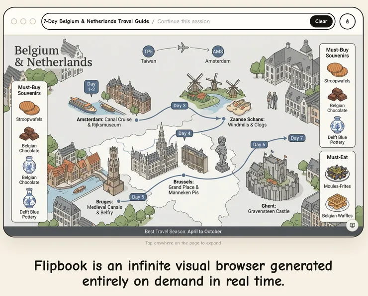 02 如何使用 Flipbook 進行旅遊規劃｜① 輸入提示詞，或者上傳照片｜完成圖片生成