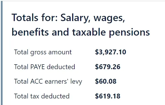 IRD登入後，目前累積的薪資、ACC與所得稅