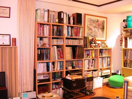 音響室右側牆，這左右兩側牆的書櫃徹底地解決低頻駐波的困擾