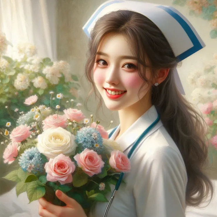 手捧著鮮花，幸福的表情