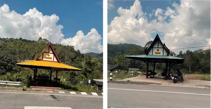 沿途不同顏色的公車站。