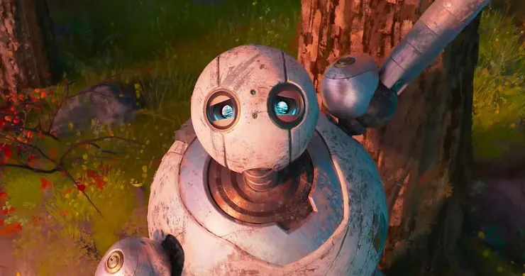 最後看著亮亮遠行，於是，羅茲的內心對於「回家」的想法開始動搖。來源：《荒野機器人》電影劇照。