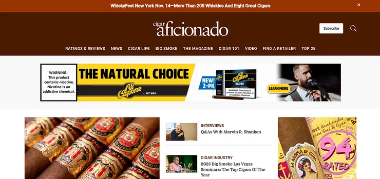 雪茄迷Cigar Aficionado網站