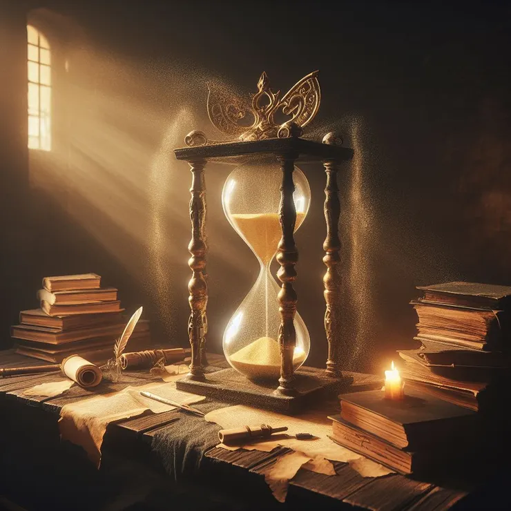 他們來到一個房間，房間充滿了巨大的砂漏和古老的書籍。「這次的謎題似乎與時間的流逝有關。」艾蜜莉說道