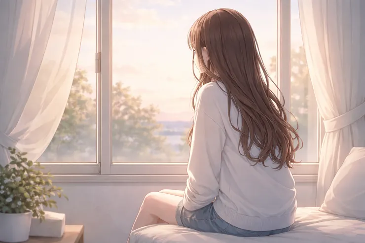 窗邊的柔光裡，少女安靜坐著，像把呼吸留在原地。