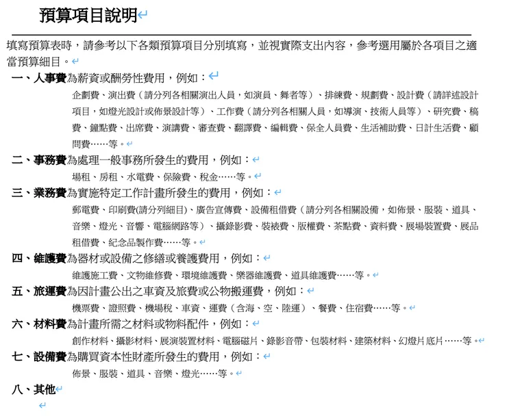 國藝會的補助申請有提供預算編列的說明