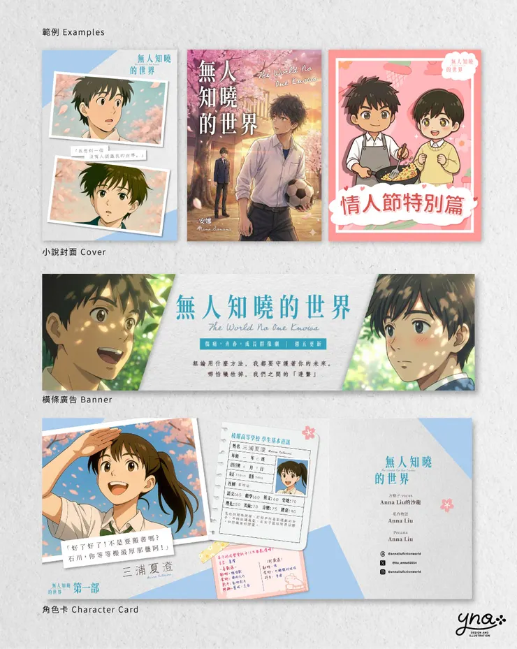 我的小說《無人知曉的世界》用了許多AI生成腳色，搭配過去的設計經歷完成封面跟宣傳圖