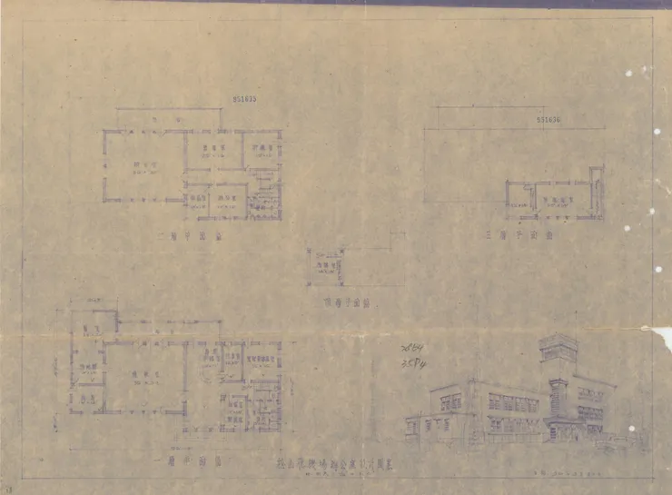 圖9 松山機場辦公室設計圖 案名：交通處處理敵產 檔號：0036/266/13 來源機關：臺灣省文獻委員會 管有機關：國家發展委員會檔案管理局