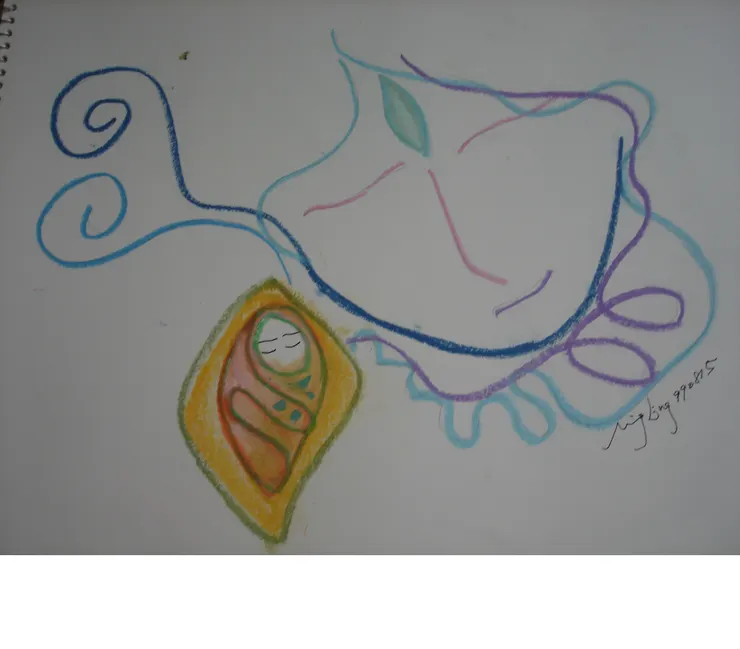 陪伴/蠟筆畫 by Mingling