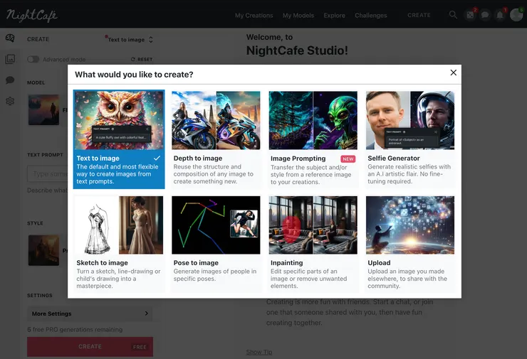 02 NightCafe提供生成圖像類型