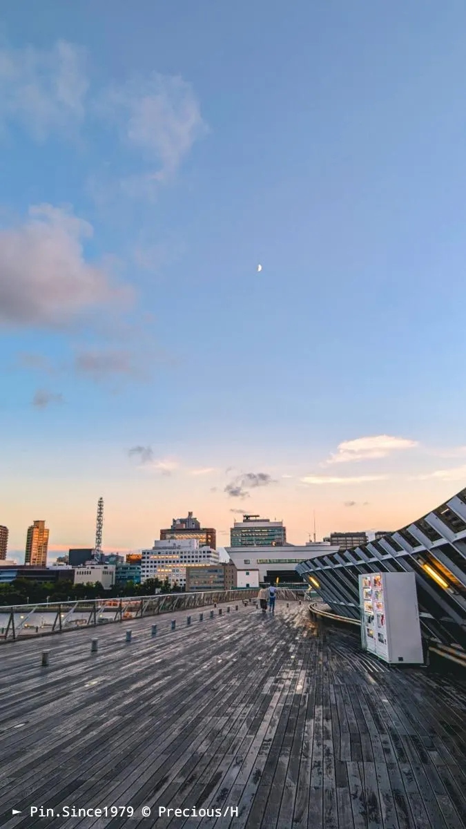 臨別大棧橋，一輪彎月已高高掛起。