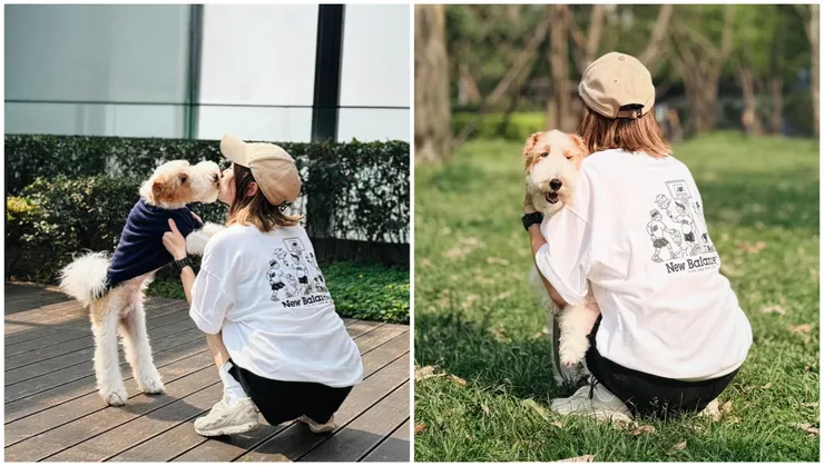 女網友分享的春季穿搭也成為討論亮點。聯名系列上衣結合了運動質感與富含春遊氣息的圖樣，簡約中帶有俏皮氣息。圖/讀者提供、鄭欣宜後製