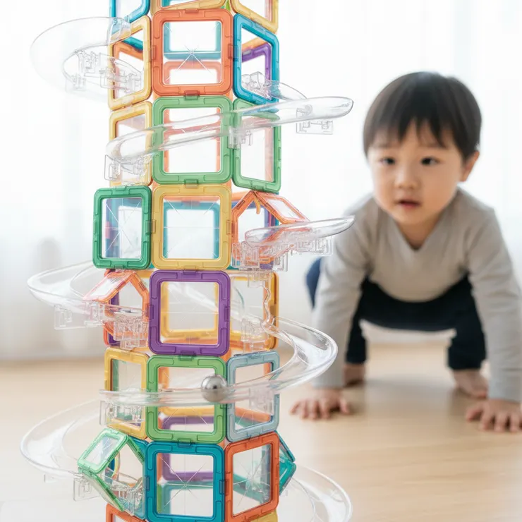 當孩子開始迷上「球滾下來」這件事，就可以開始考慮球道組。