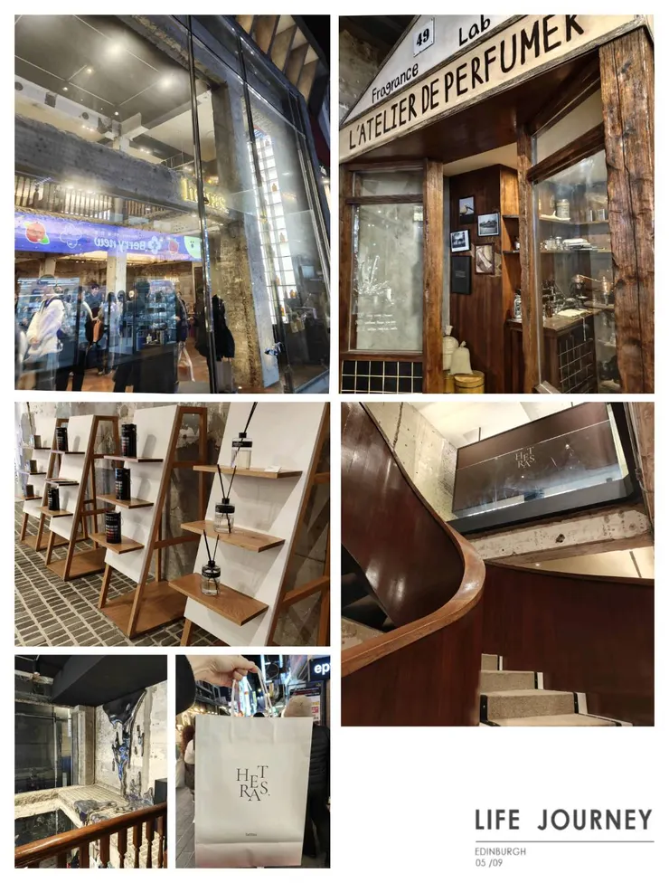 hetras 明洞店整體是木頭+鐵+裝置藝術的風格