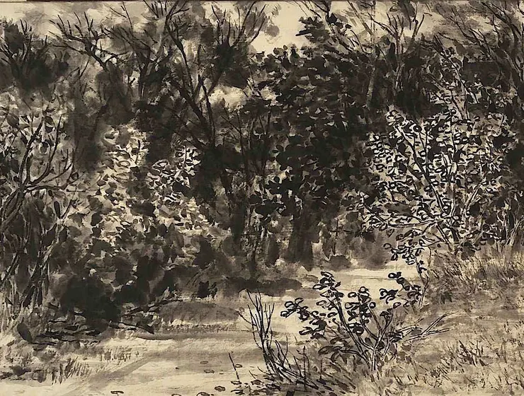 〈海風・新竹香山寫生〉局部－黃槿小徑