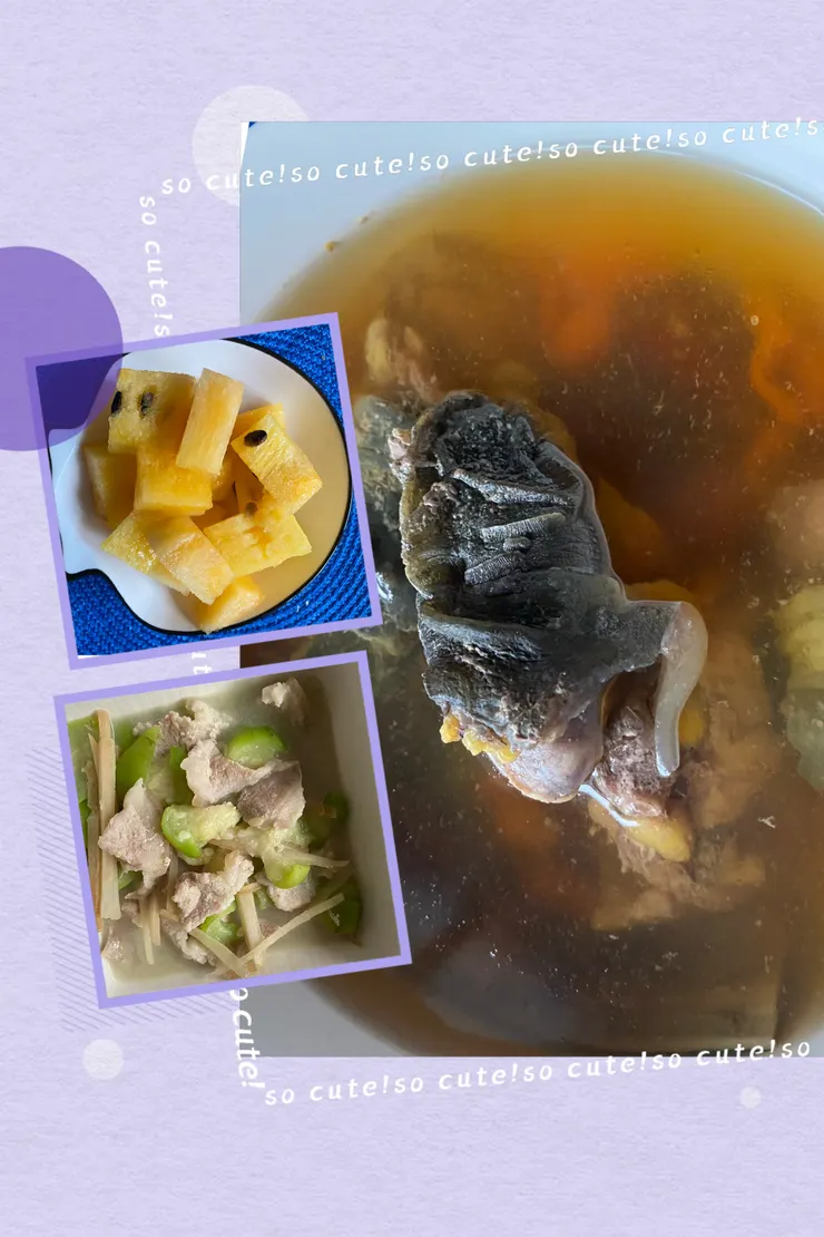 早餐：甲魚湯、寶貝肉絲瓜、小玉