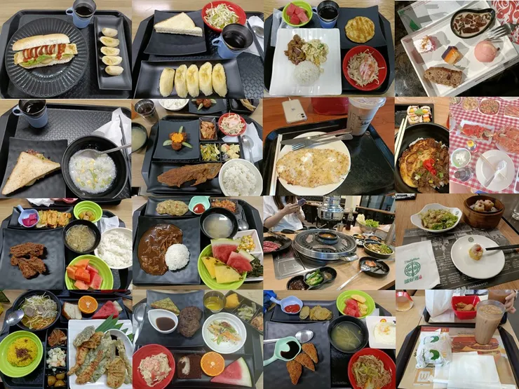 左邊是學校餐廳的菜色~常常會和同學、室友討論什麼好吃什麼很鹹XD 用餐時間也可以和不同人交流聊天~
