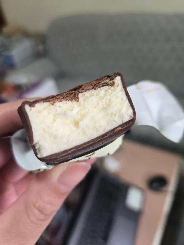 一口咬下去苦甜和裡面的雪糕綜合起來甜剛好