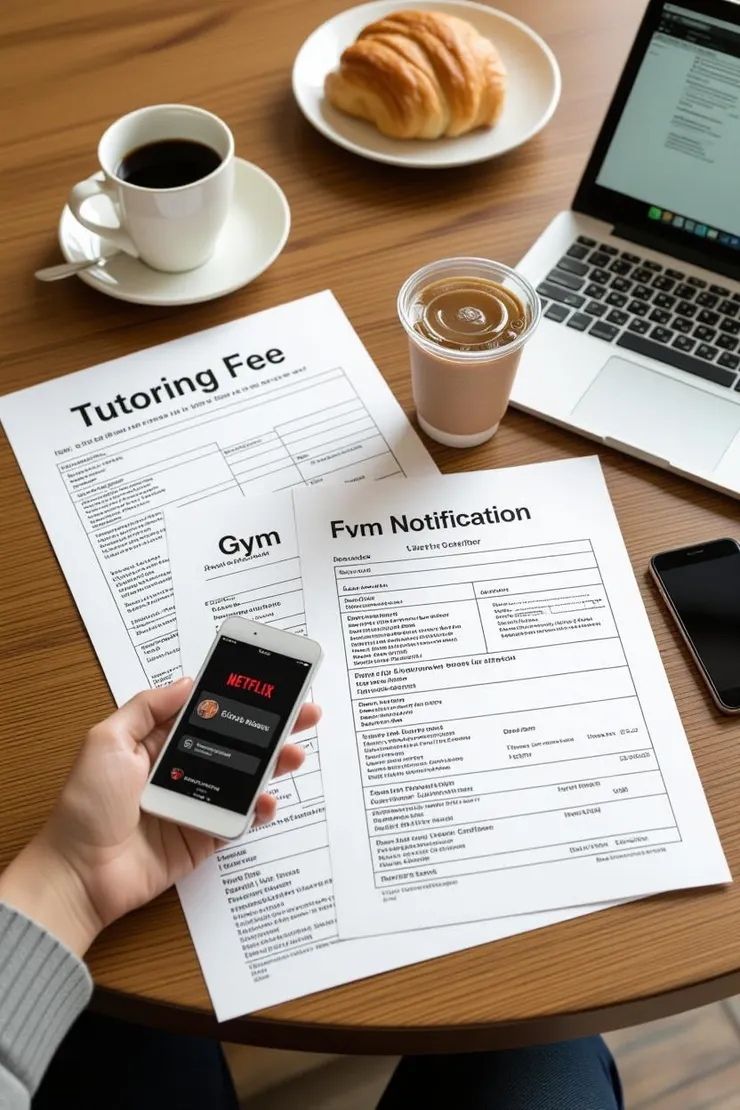 中年人檢視帳單與取消娛樂支出