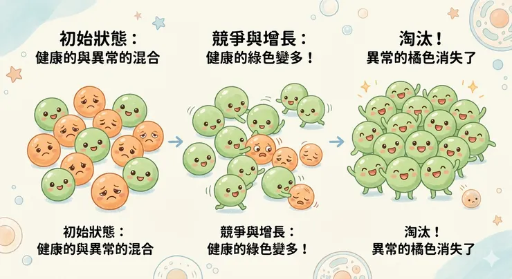 不是修復錯誤,而是健康細胞逐漸占優勢