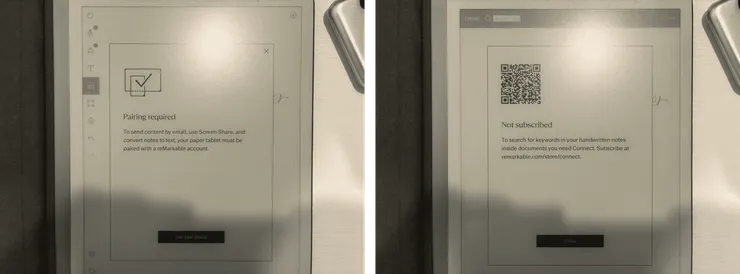 圖、部份筆記裝置常見的基本功能在reMarkable 2上需要登入帳號或付款訂閱才能使用
