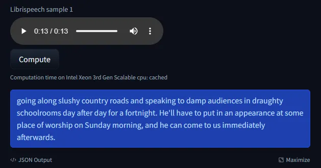範例包含一個語音檔，以及翻譯後的文字