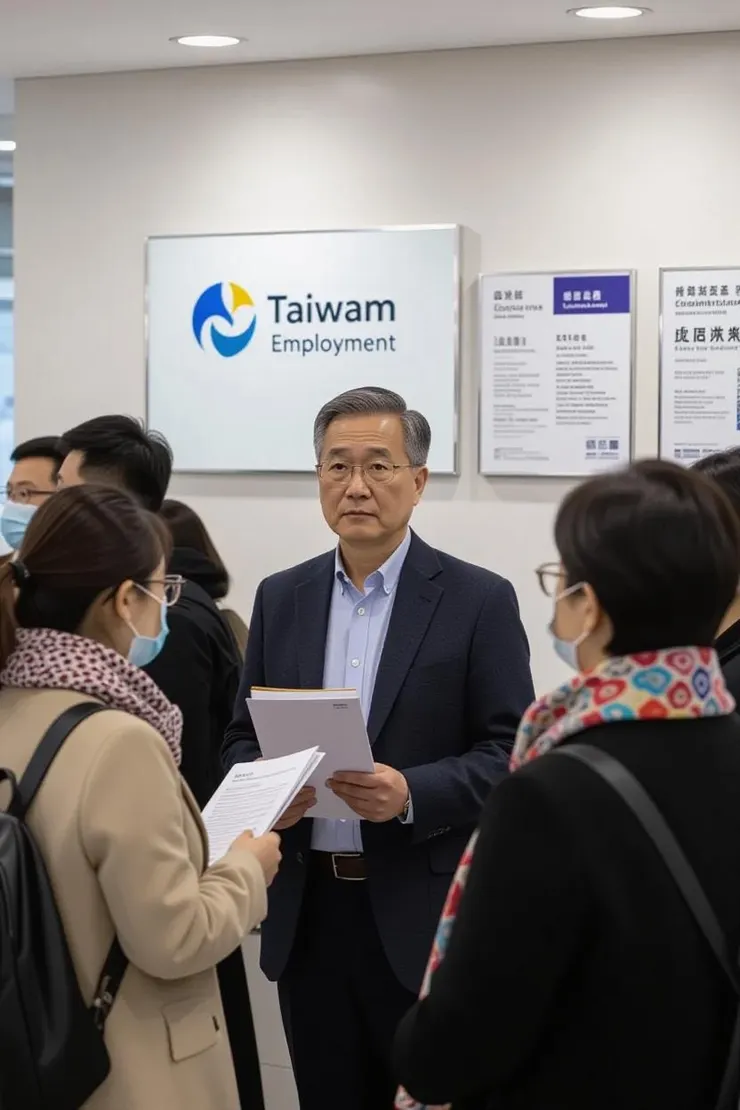 中年人手持文件在就業服務站等待