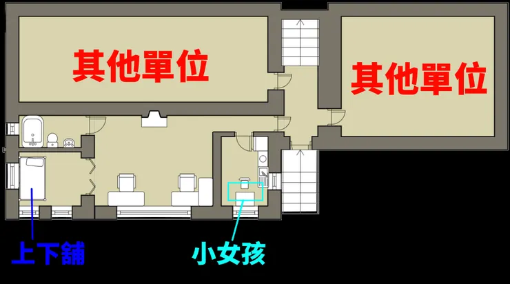 青色框的位置就在補痕地板的旁邊。