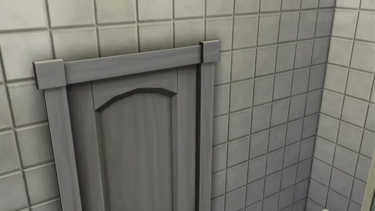 門跟磁磚一樣，都是淺灰色。