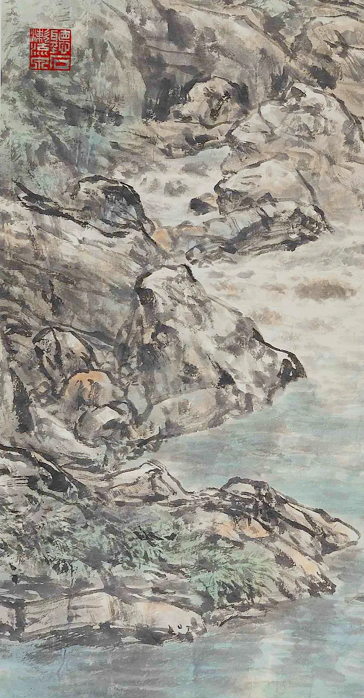 〈清溪垂釣〉局部－左邊岩岸