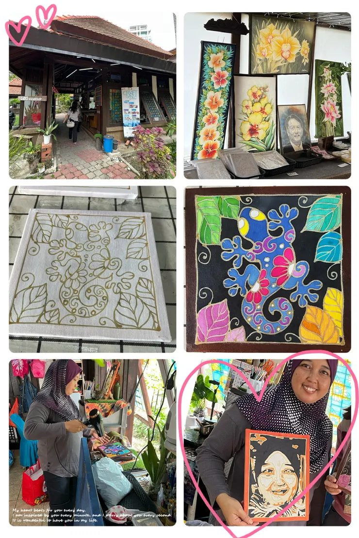 變色龍圖案是我的作品喔，右下角是蠟染工作室闆娘。