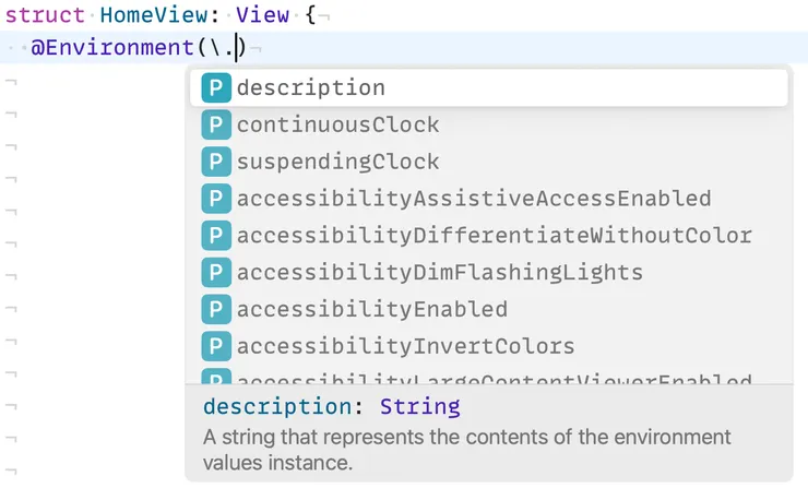 自動出現的 Environment Keys