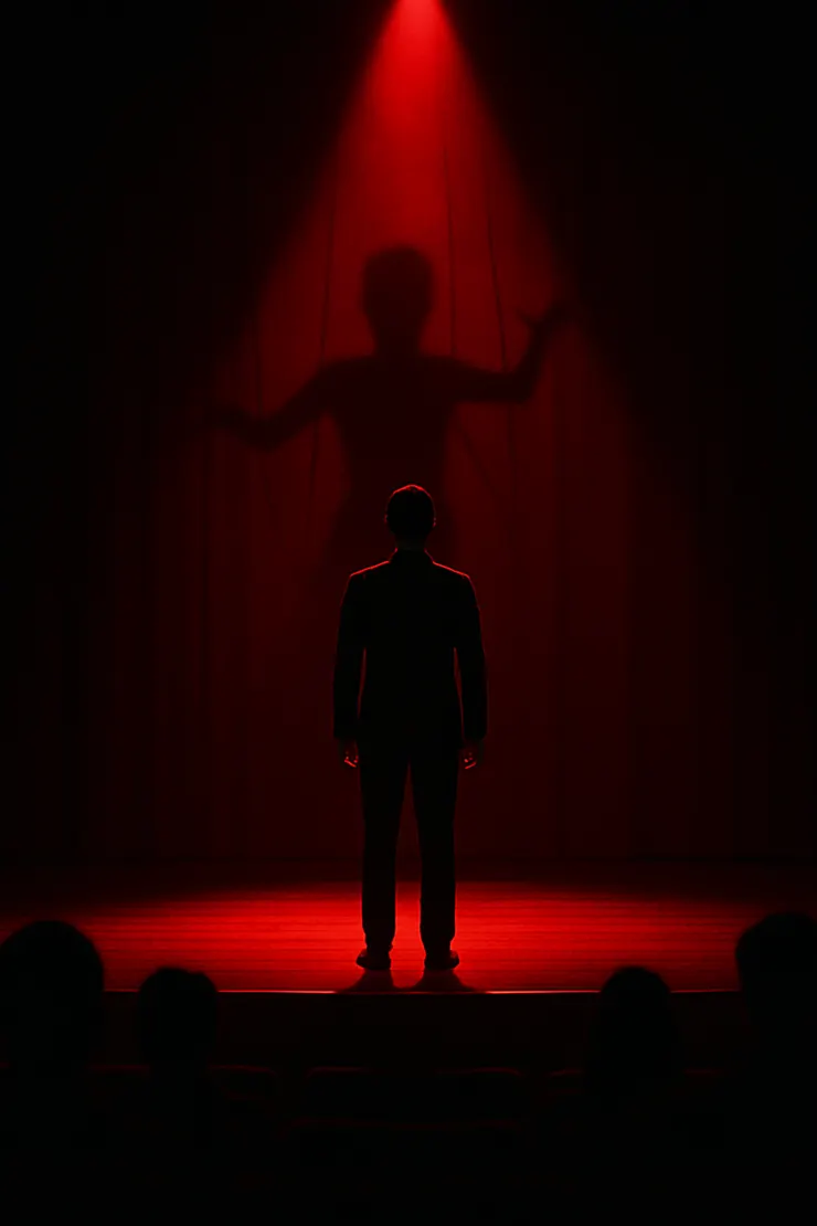 他站在聚光燈下，我們坐在台下。 看似我們在看他，其實，他從沒擁有選擇。