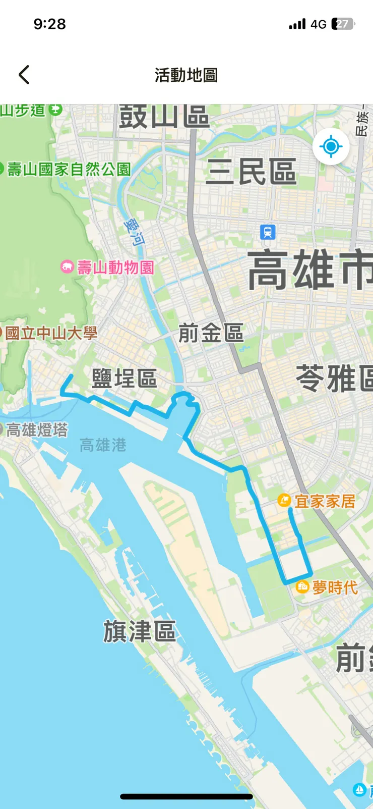 高雄夜走路線圖,走了一小時50分。