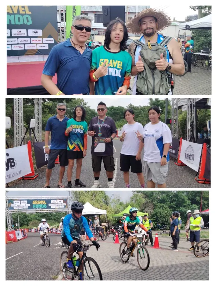 某次社團抽獎，抽到車衣的小弟也來跟我合照。我看起來雖然沒啥反應，但是內心事實上是很開心的！因為我希望我的一點小小禮物都能夠讓更多人喜歡騎車。(騎啥車都好，不管是MTB還是瓜佛)