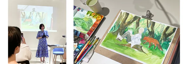左:Noma老師 / 右:Noma老師於手繪插畫講座繪製